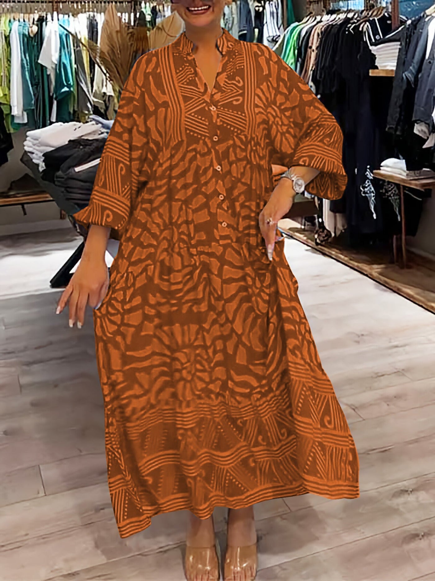 Quinella™ - Women's V-neck Printed Loose Dress
