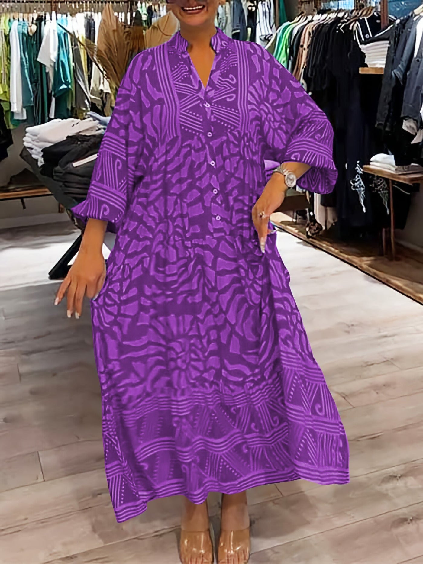 Quinella™ - Women's V-neck Printed Loose Dress
