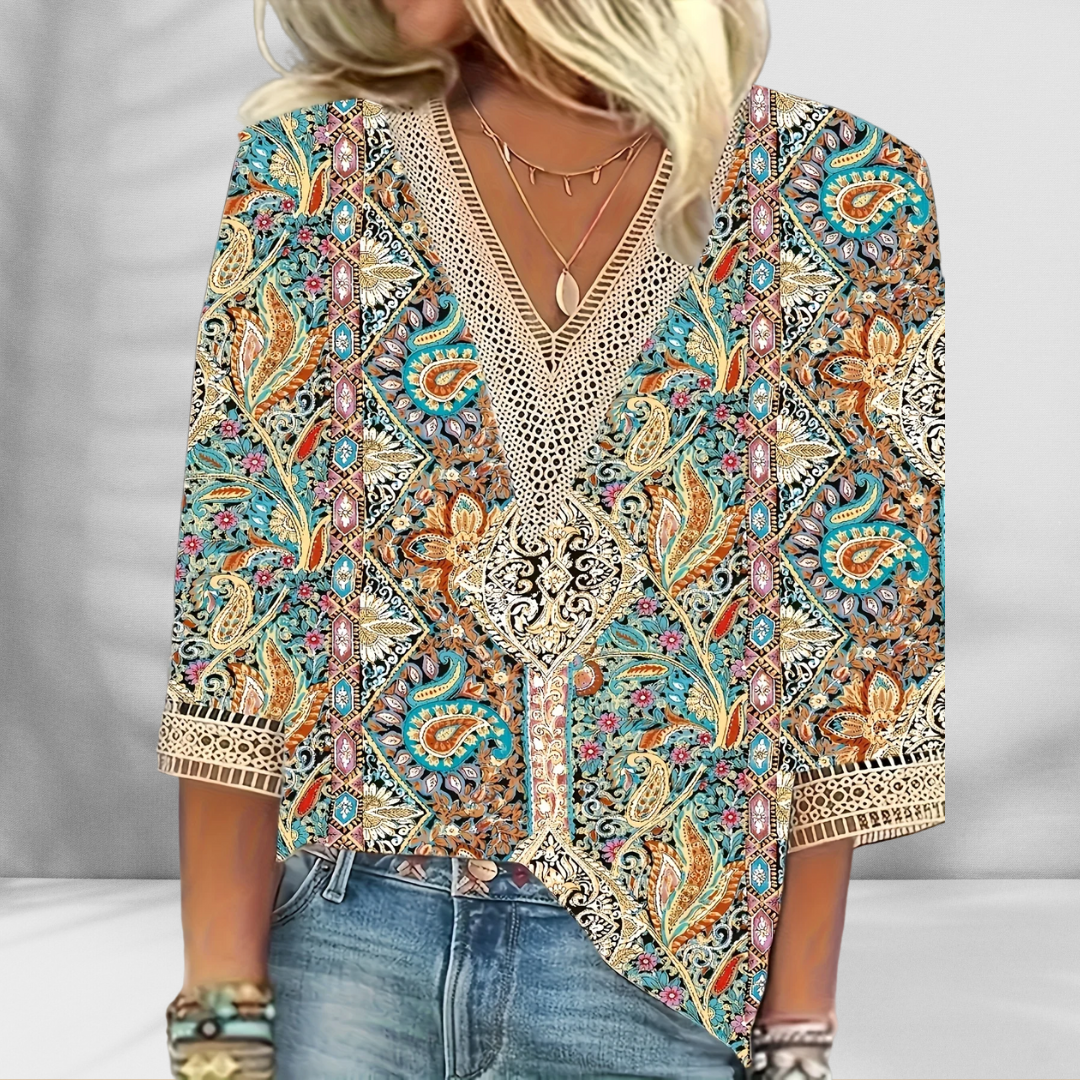 Charvyn™ | Boho Blouse With Floral Patterns And Long Sleeves