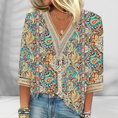 Charvyn™ | Boho Blouse With Floral Patterns And Long Sleeves