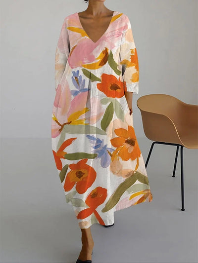 PEONY - FLORAL PRINT V-NECK DRESS