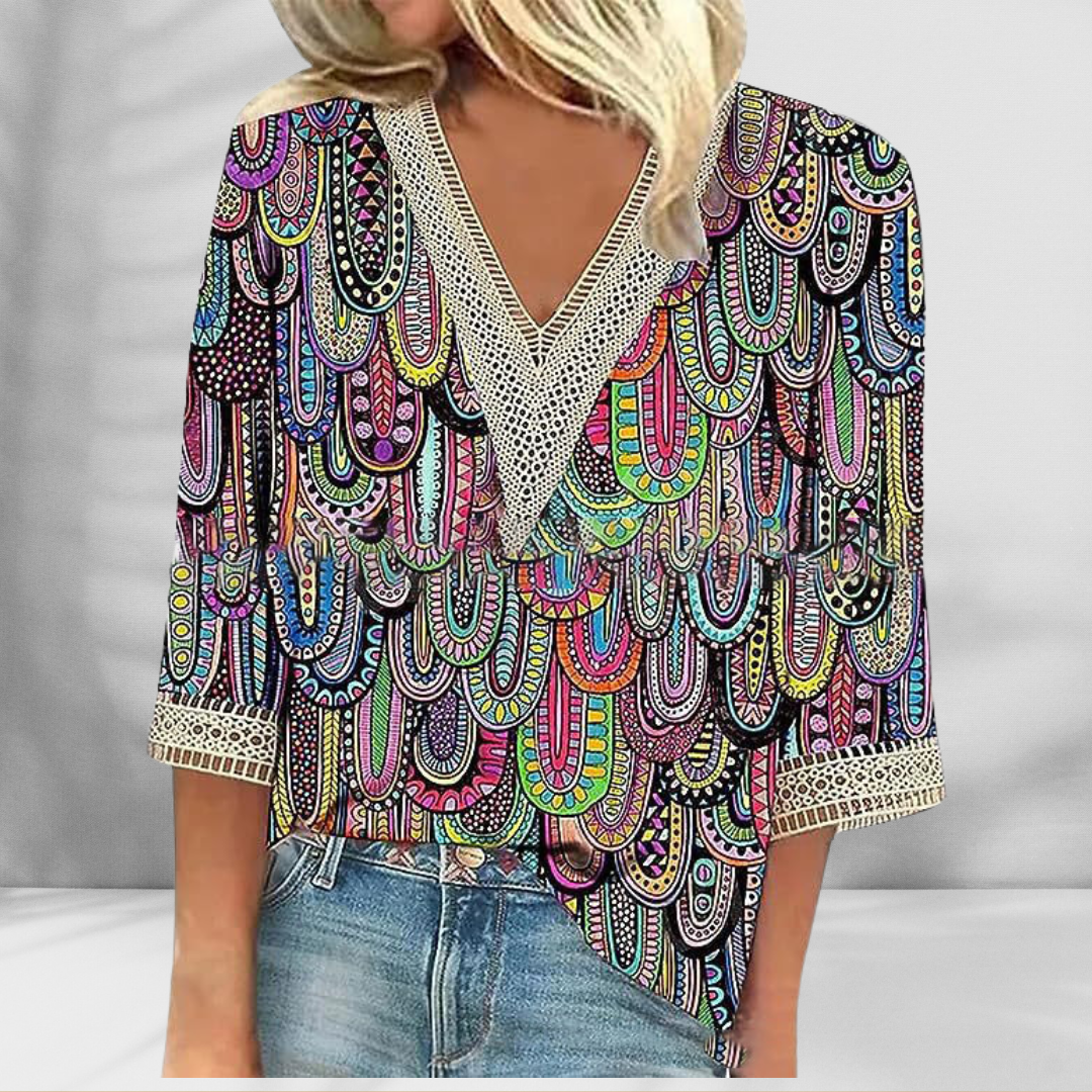 Charvyn™ | Boho Blouse With Floral Patterns And Long Sleeves