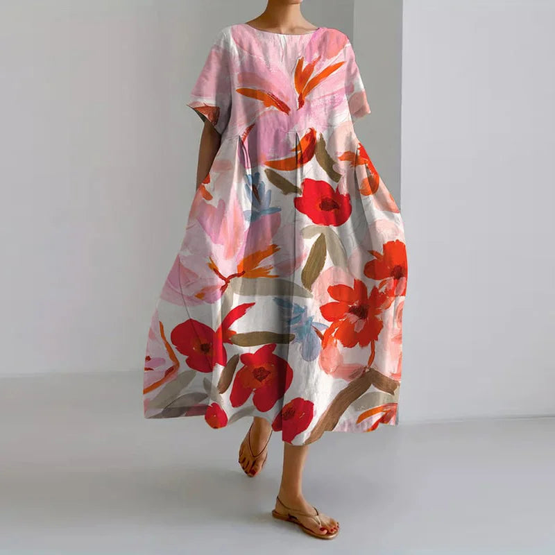 PEONY - FLORAL PRINT V-NECK DRESS