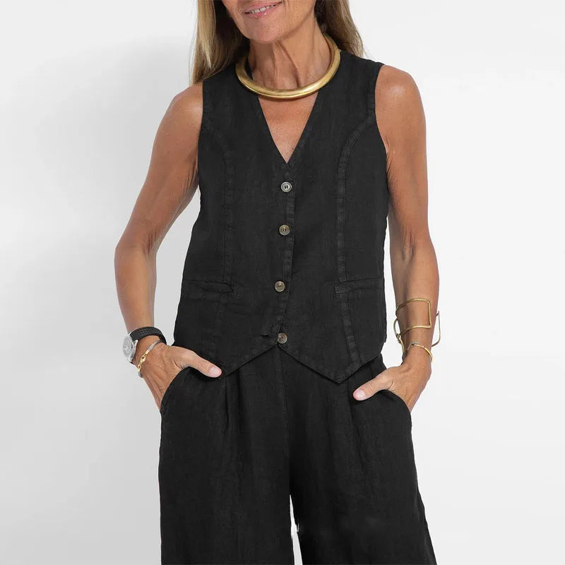 Nylessa | Vest and Wide-Leg Pants Set Light and Stylish