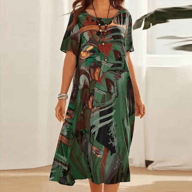 Trinaya™ | Elegant Floral Art Midi Dress