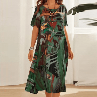 Trinaya™ | Elegant Floral Art Midi Dress