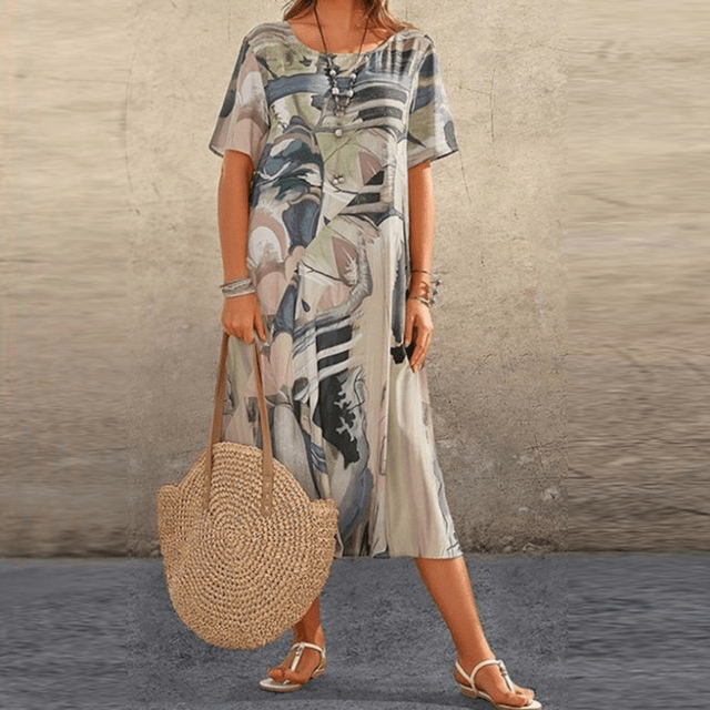 Trinaya™ | Elegant Floral Art Midi Dress