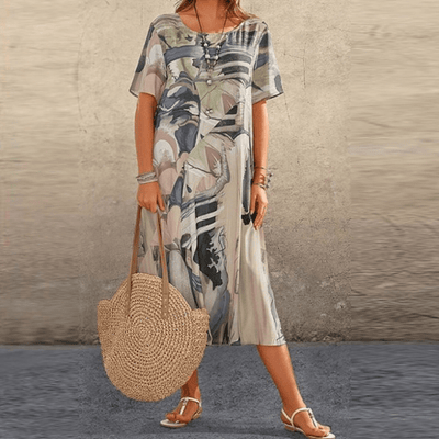 Trinaya™ | Elegant Floral Art Midi Dress