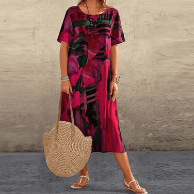 Trinaya™ | Elegant Floral Art Midi Dress