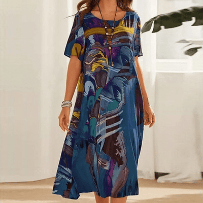 Trinaya™ | Elegant Floral Art Midi Dress