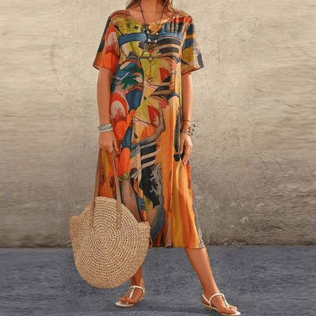 Trinaya™ | Elegant Floral Art Midi Dress