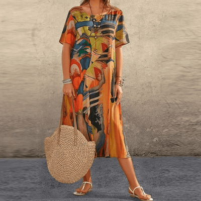 Trinaya™ | Elegant Floral Art Midi Dress