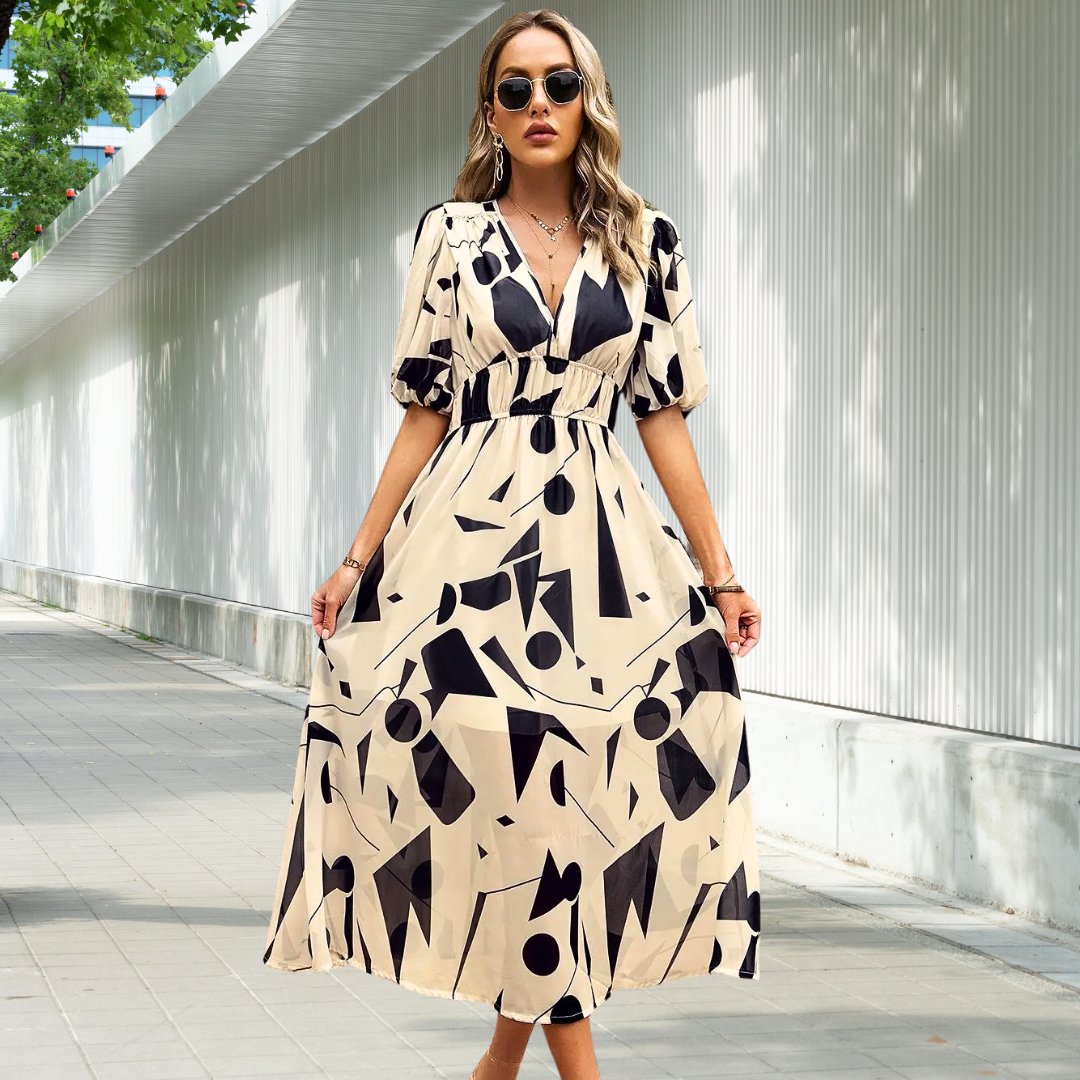 KAYESSA| TIMELESS MIDI DRESS WITH PUFF SLEEVES