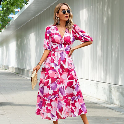 KAYESSA| TIMELESS MIDI DRESS WITH PUFF SLEEVES
