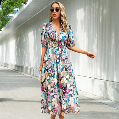 KAYESSA| TIMELESS MIDI DRESS WITH PUFF SLEEVES