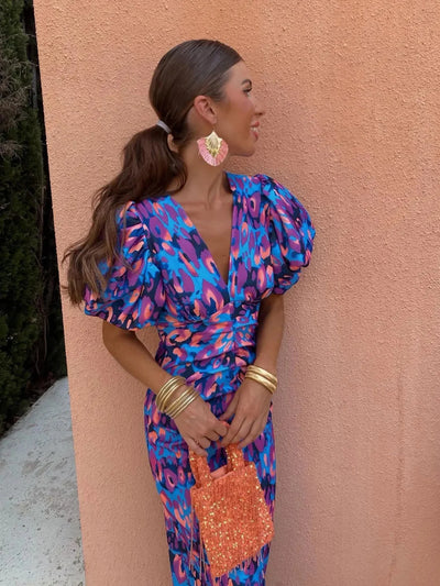 Fidelia™ | Colorful Dress With Pleated Sleeves