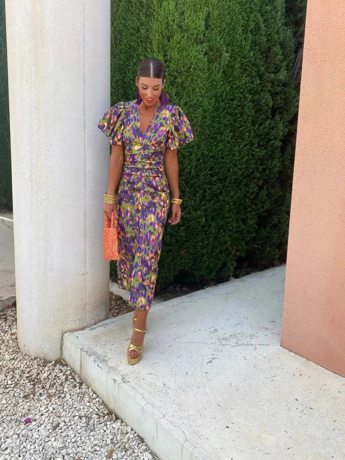 Fidelia™ | Colorful Dress With Pleated Sleeves