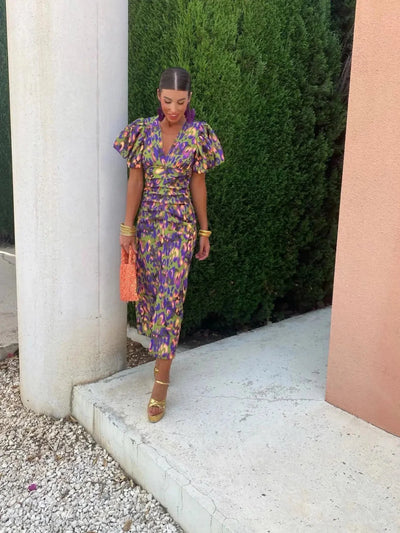 Fidelia™ | Colorful Dress With Pleated Sleeves