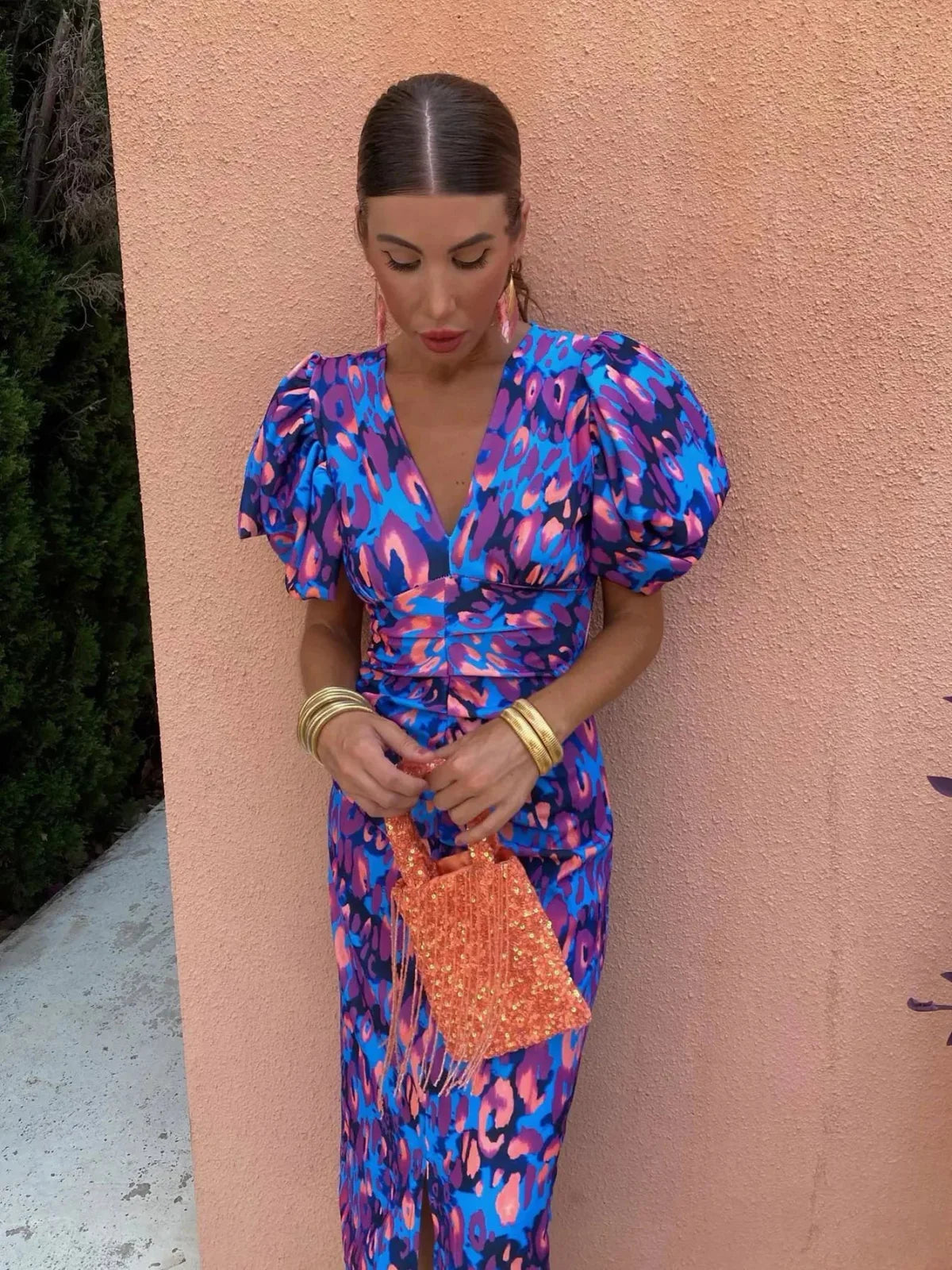 Fidelia™ | Colorful Dress With Pleated Sleeves