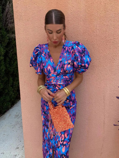 Fidelia™ | Colorful Dress With Pleated Sleeves