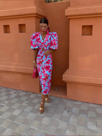 Fidelia™ | Colorful Dress With Pleated Sleeves